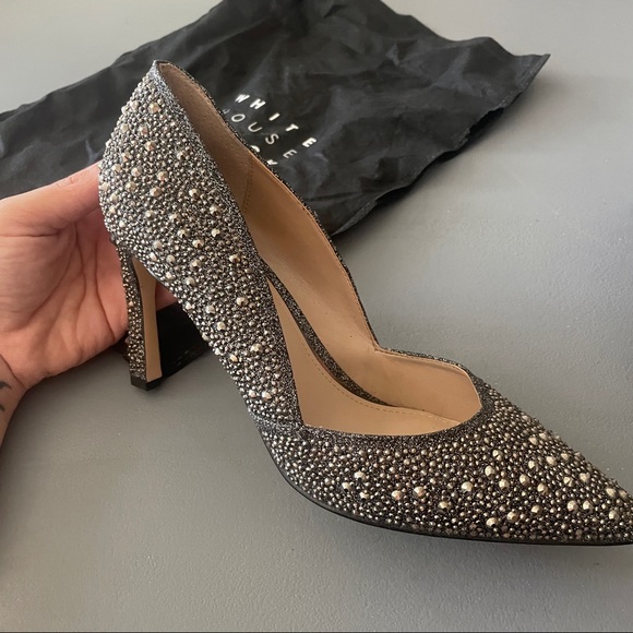 WHBM Hematite-Embellished High Heel Silver Jeweled Pumps - Picture 2 of 16